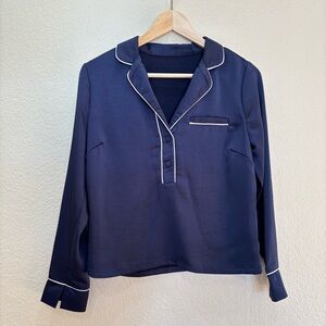 Code x Mode Royal Blue Cropped Satin Pajama Top / Blouse